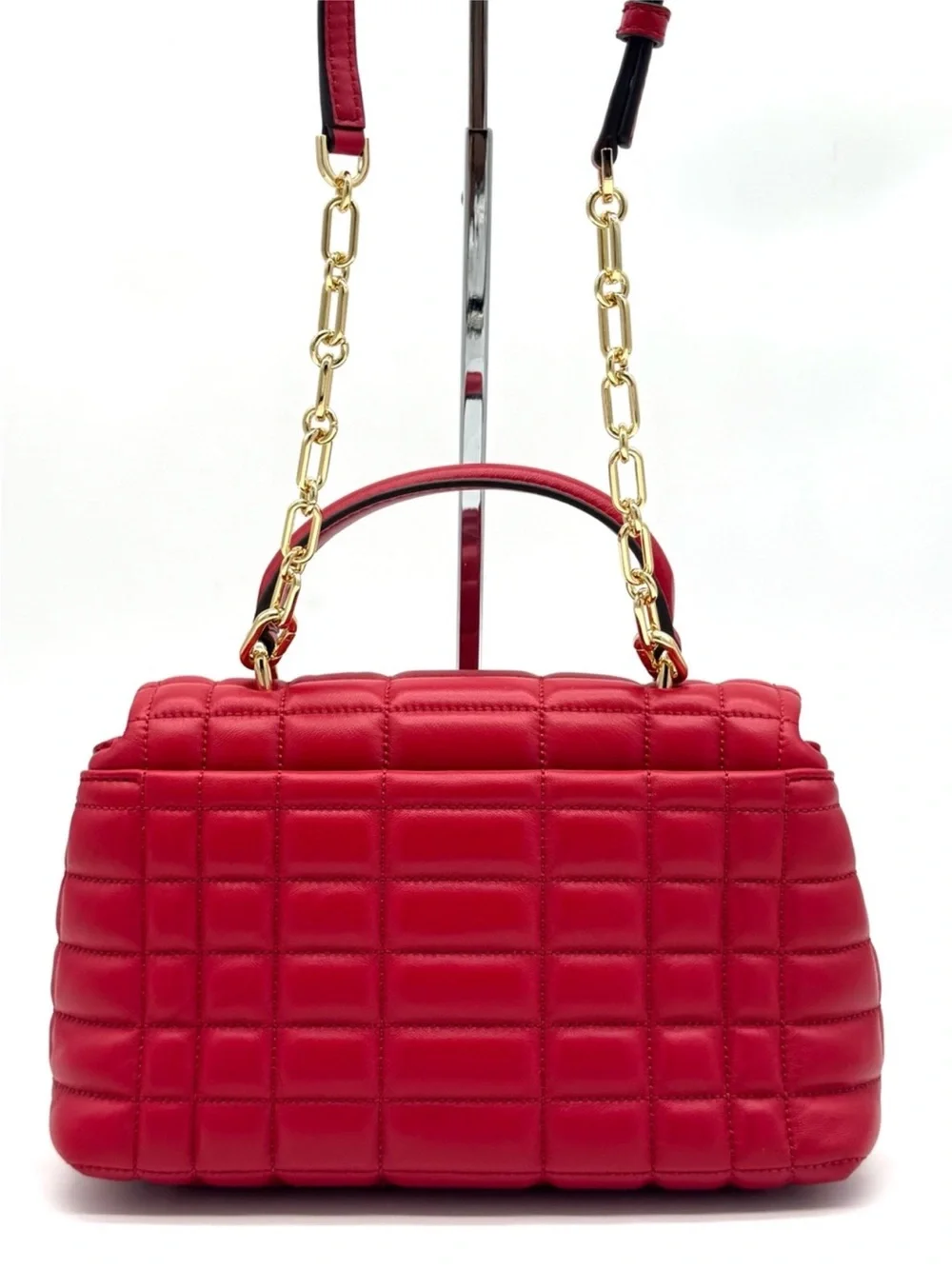Michael Kors Tribeca Medium Quilted Leather Satchel Bag Crimson Red